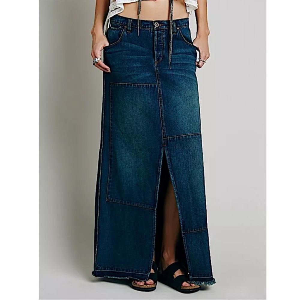Free People Leanne Patchwork Denim Maxi Skirt Size 28 - Picture 16 of 16